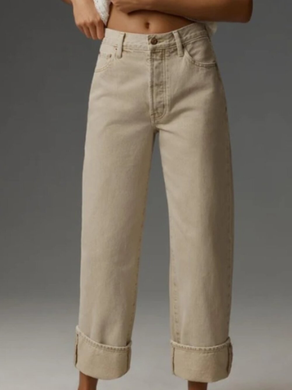 The Pistola Ryder High-Rise Cuffed Straight Leg Jeans in Oat